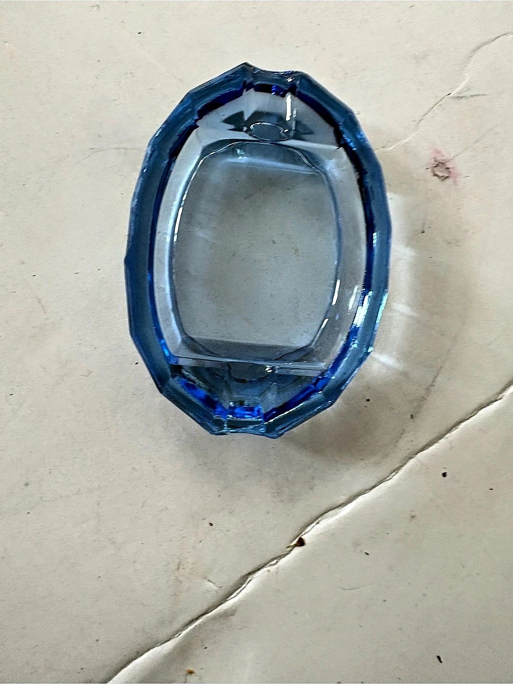 Vintage Czech Bohemian Crystal Blue Glass Oval Ashtray